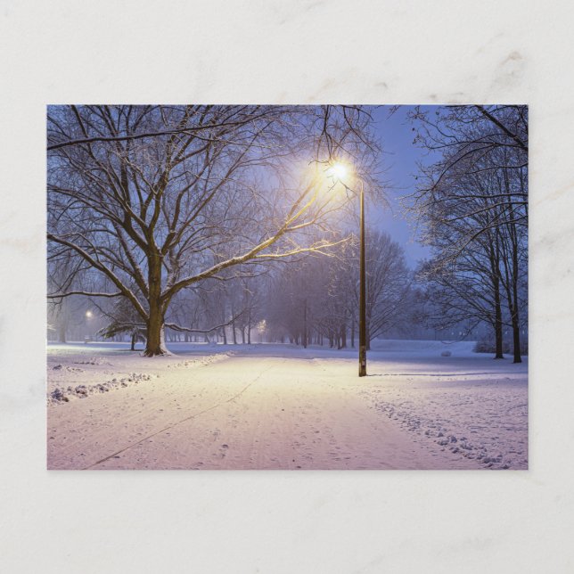 Cartão Postal Luzes de rua e cobertas de neve (Frente)