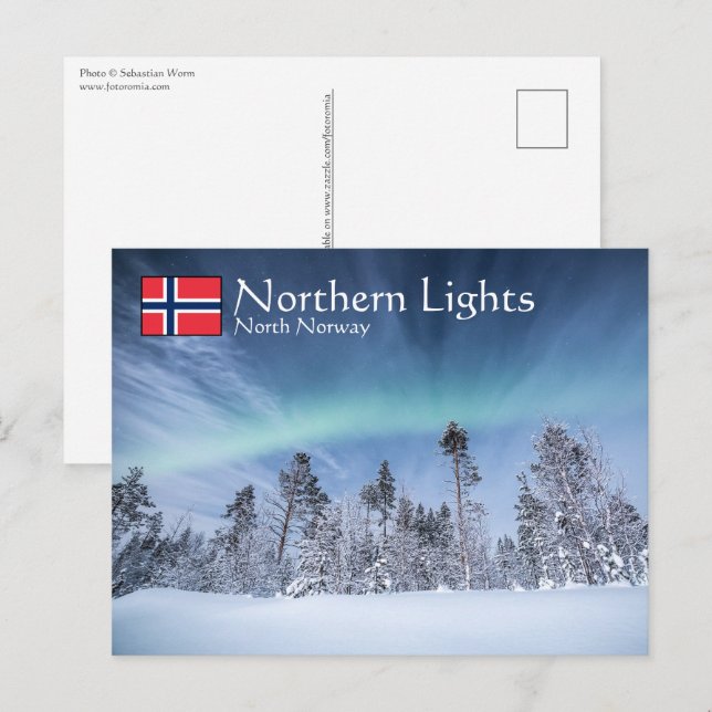 Cartão Postal Luzes do norte ao norte da Noruega (Frente/Verso)