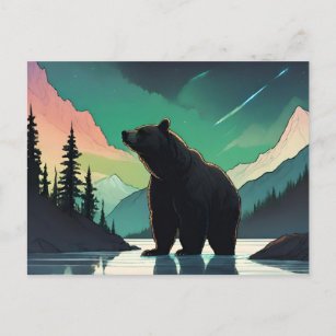 Cartão Postal Luzes nortes de aurora aurora do urso pardo Juneau