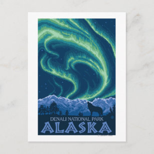 Cartão Postal Luzes nortes - Parque Nacional Denali, Alasca