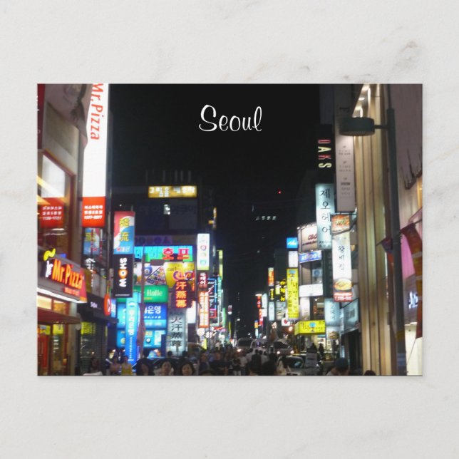 Cartão Postal Luzes noturnas de seul (Frente)