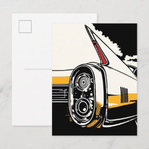 Cartão Postal Luzes Traseiras de Carro Clássico Retrô Ilustração