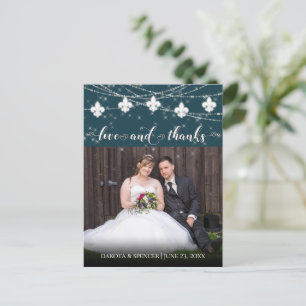 Cartão Postal Luzes Turquesa Fleur de Lis   Amor e Agradecimento