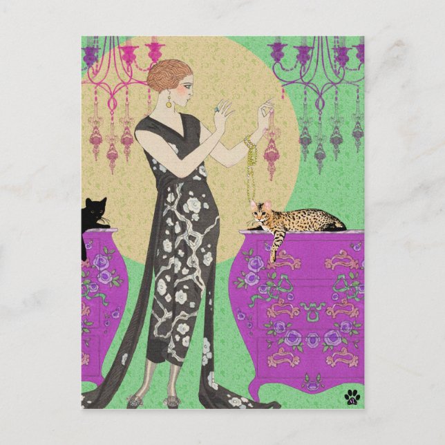 Cartão Postal Lydia & Bengal em Fúsia e Verde (Frente)