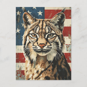 Cartão Postal Lynx American Flag Vintage