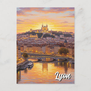 Cartão Postal Lyon França Basilica Sunset Viagem