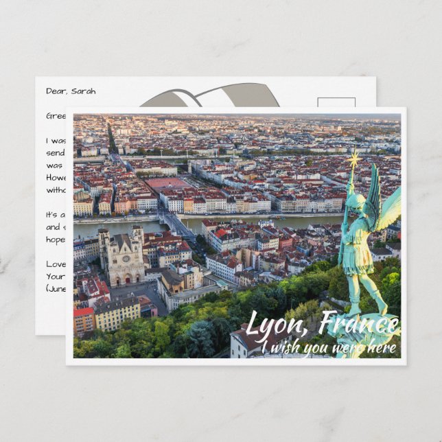 Cartão Postal Lyon França com Angel Postcard (Frente/Verso)