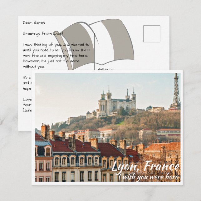 Cartão Postal Lyon França com Basilica Postcard (Frente/Verso)
