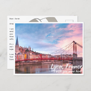 Cartão Postal Lyon França com Bridge Postcard