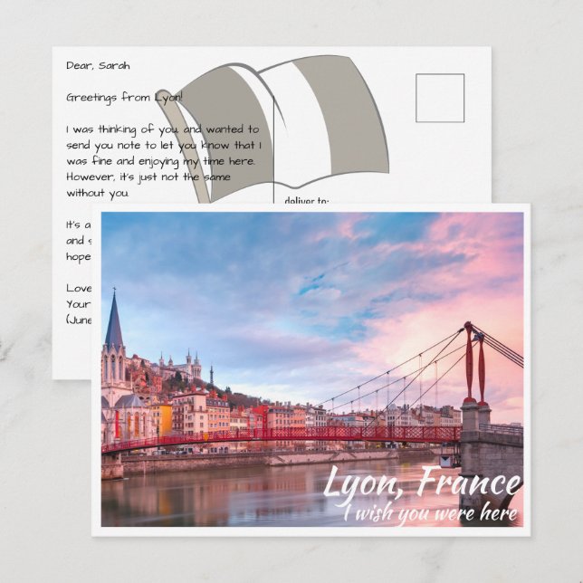 Cartão Postal Lyon França com Bridge Postcard (Frente/Verso)