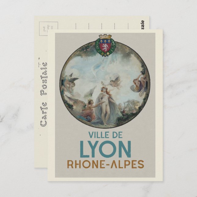 Cartão Postal Lyon vintage pintando França (Frente/Verso)