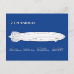 Cartão Postal LZ 129 Hindenburg - Planos de Blueprint do Dirigív
