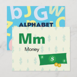 Cartão Postal M é para Money - Alphabet Flash Card