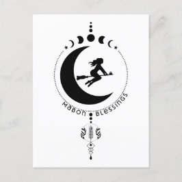 Cartão Postal Mabon Blessings, bruxa, lua, trigo
