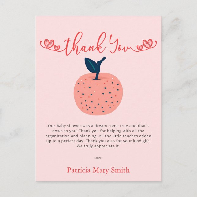 Cartão Postal Maçã dos Nossos Olhos Outono Baby Shower Obrigado (Frente)