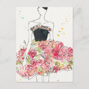 Cartão Postal Maçã Selvagem   Desenho De Vestido Floral Glamor