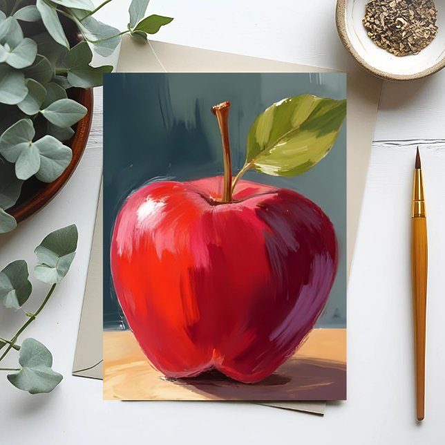 Cartão Postal Maçã Vermelha | Pintura a óleo de fruta (Criador carregado)