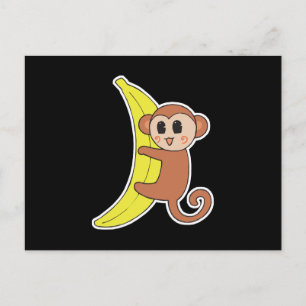 Cartão Postal macaco bebê bonitinho na banana