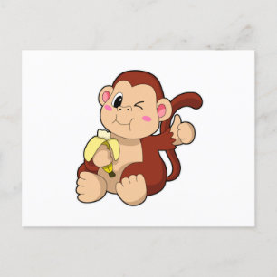 Cartão Postal Macaco Bebê com Banana