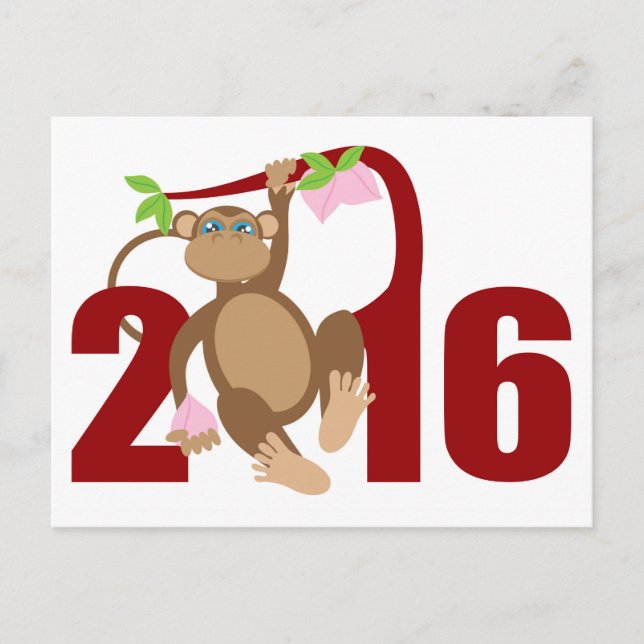 Cartão Postal Macaco chinês 2016 em árvore com Frutas de Longevi (Frente)