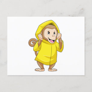 Cartão Postal Macaco chovendo com capa de chuva