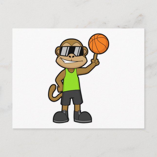 Cartão Postal Macaco como jogador de basquete com bola de basque (Frente)