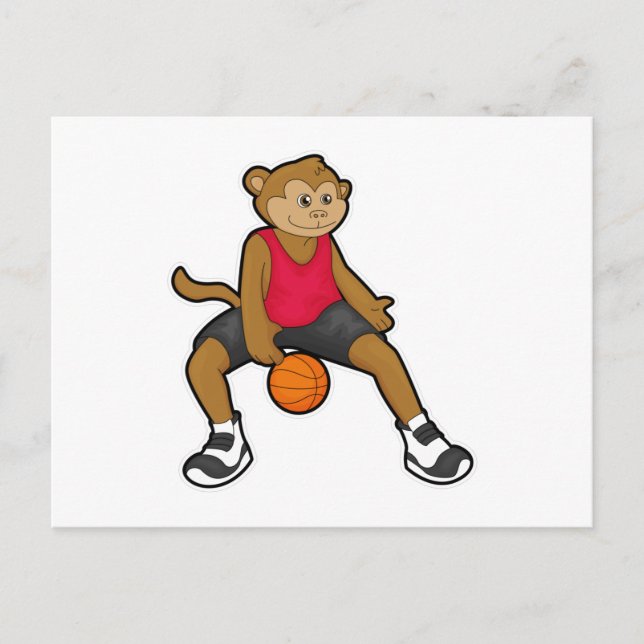 Cartão Postal Macaco como jogador de basquete com bola de basque (Frente)