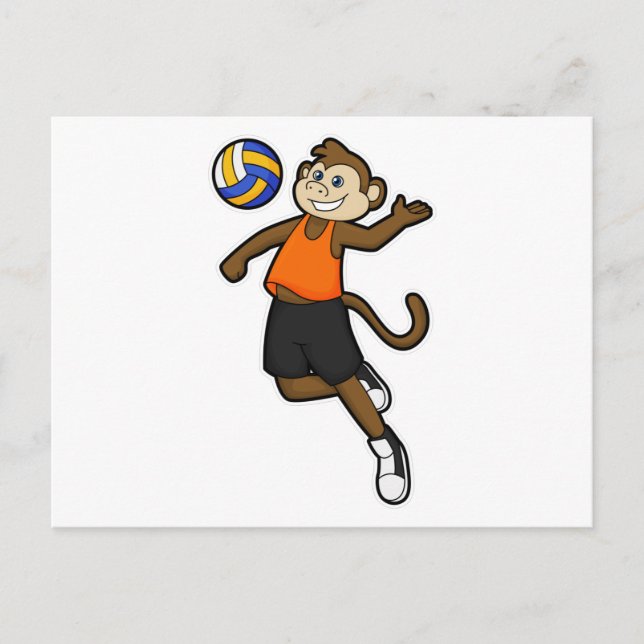 Cartão Postal Macaco como jogador de volei com bola de volei (Frente)