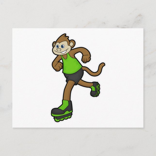 Cartão Postal Macaco como skatista com patins em linha (Frente)