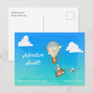 Cartão Postal Macaco de Balão de Ar Quente Aventura Aguarda