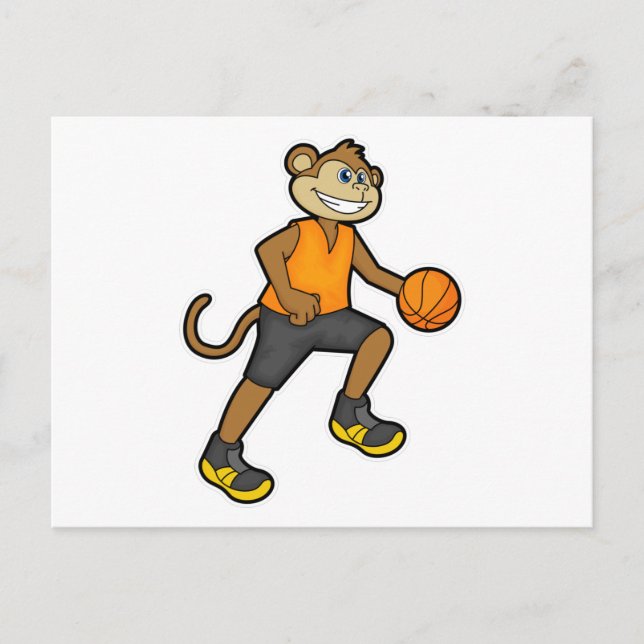Cartão Postal Macaco em esportes de basquete (Frente)