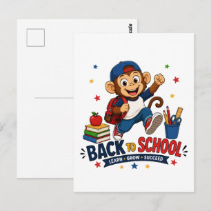 Cartão Postal Macaco Estudante de Volta à Escola