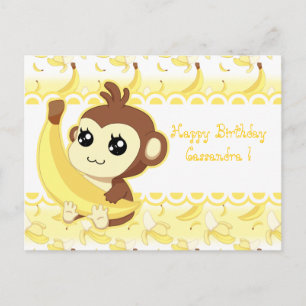 Cartão Postal Macaco-gato-do-kawaii a segurar bananas