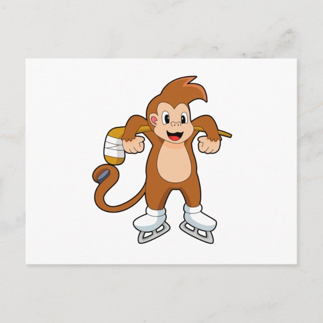Cartão Postal Macaco Hóquei no gelo Taco de hóquei no gelo (Frente)