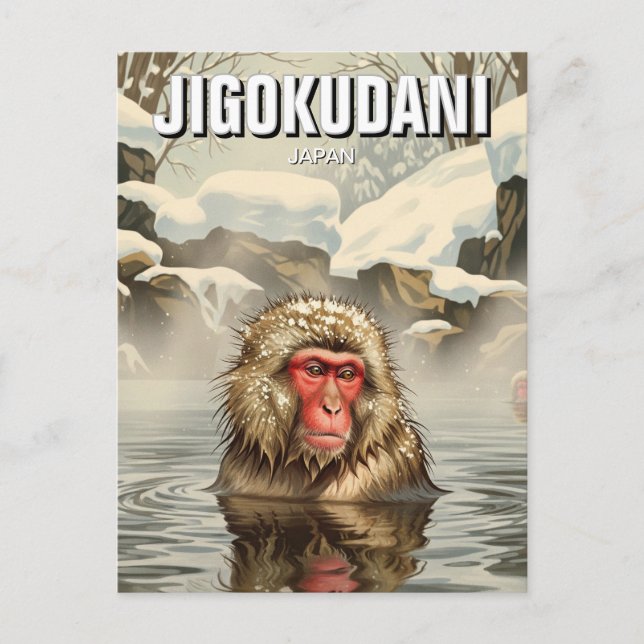 Cartão Postal Macaco Japonês Jigokudani Monkey Park Snow Monkey (Frente)