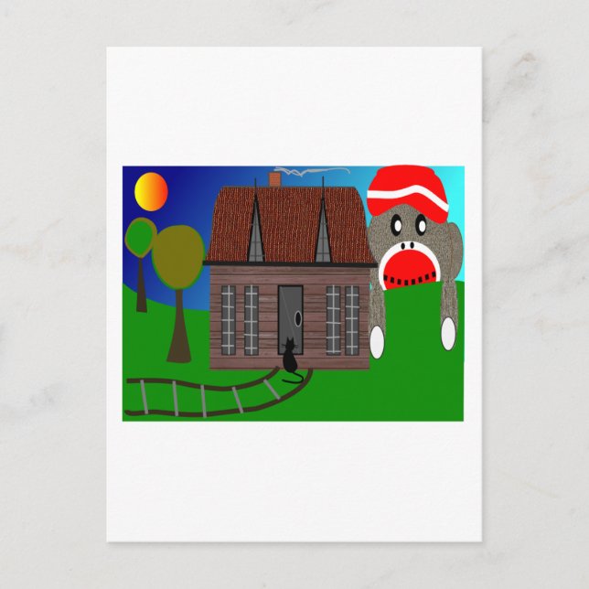 Cartão Postal Macaco-meia no horizonte — Arte (Frente)