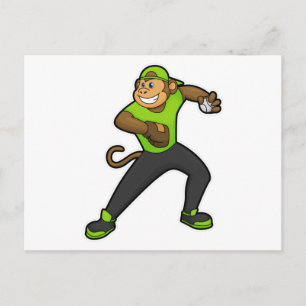Cartão Postal Macaco no beisebol com taco de beisebol