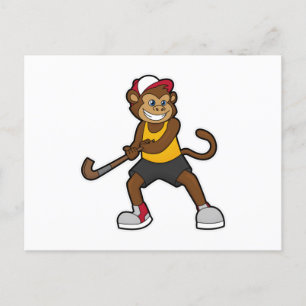Cartão Postal Macaco no hóquei com taco de hóquei