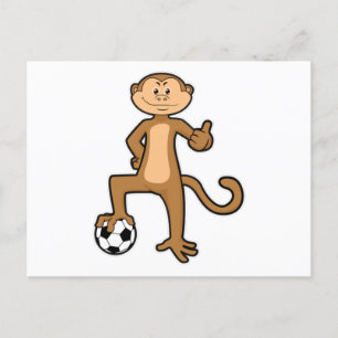 Cartão Postal Macaco nos Esportes com bola de Futebol