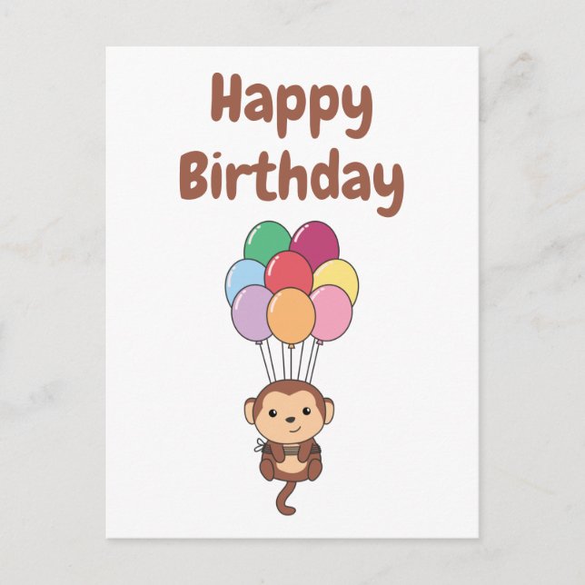 Cartão Postal Macaco Voa Com Balões Coloridos (Frente)