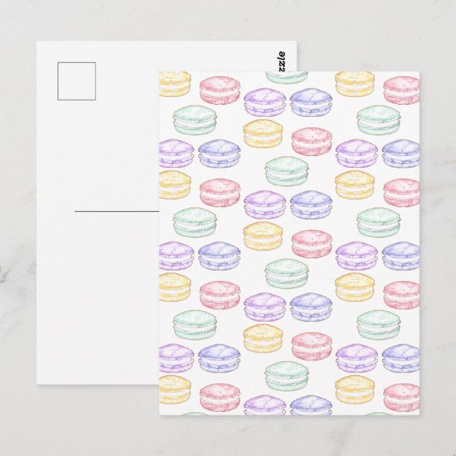 Cartão Postal Macarões Franceses com Aquarela (Frente/Verso)