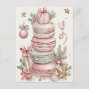 Cartão Postal Macarones de Natal Pastel Festivos e Elegantes