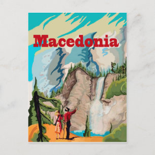 Cartão Postal Macedônia, casal de caminhada, viagens vintage