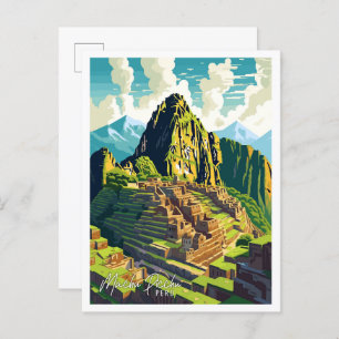 Cartão Postal Machu Picchu Peru: viagens vintage de arte
