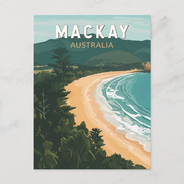 Cartão Postal Mackay Austrália - Viagem Art Vintage (Frente)