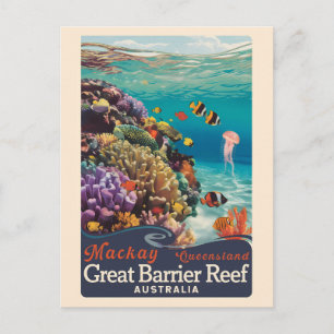 Cartão Postal Mackay Grande Barreira de Coral Viagem Arte Vintag
