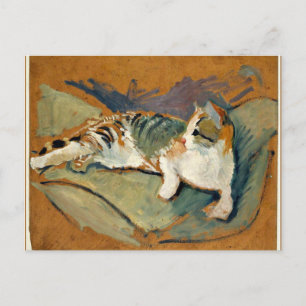 Cartão Postal Macke - Gato no Travesseiro Verde
