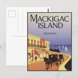 Cartão Postal Mackinac Island Michigan Antigo com Presente de Fl