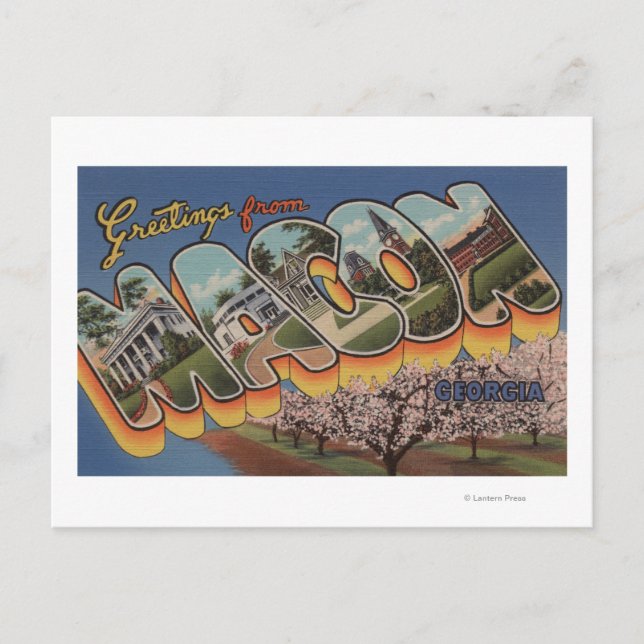 Cartão Postal Macon, GeorgiaLarge - Letra ScenesMacon, GA (Frente)