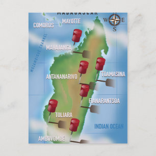 Cartão Postal Madagascar Map viagens vintage.